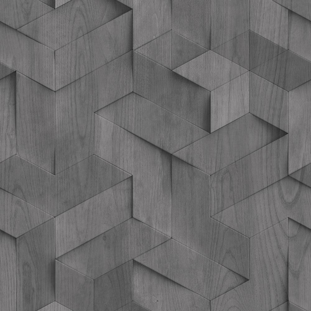Geo Wood Block Illusion Wallpaper - Dark Grey pattern