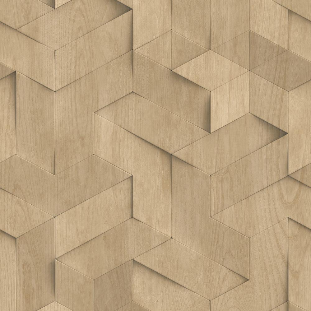 Geo Wood Block Illusion Wallpaper - Beige pattern