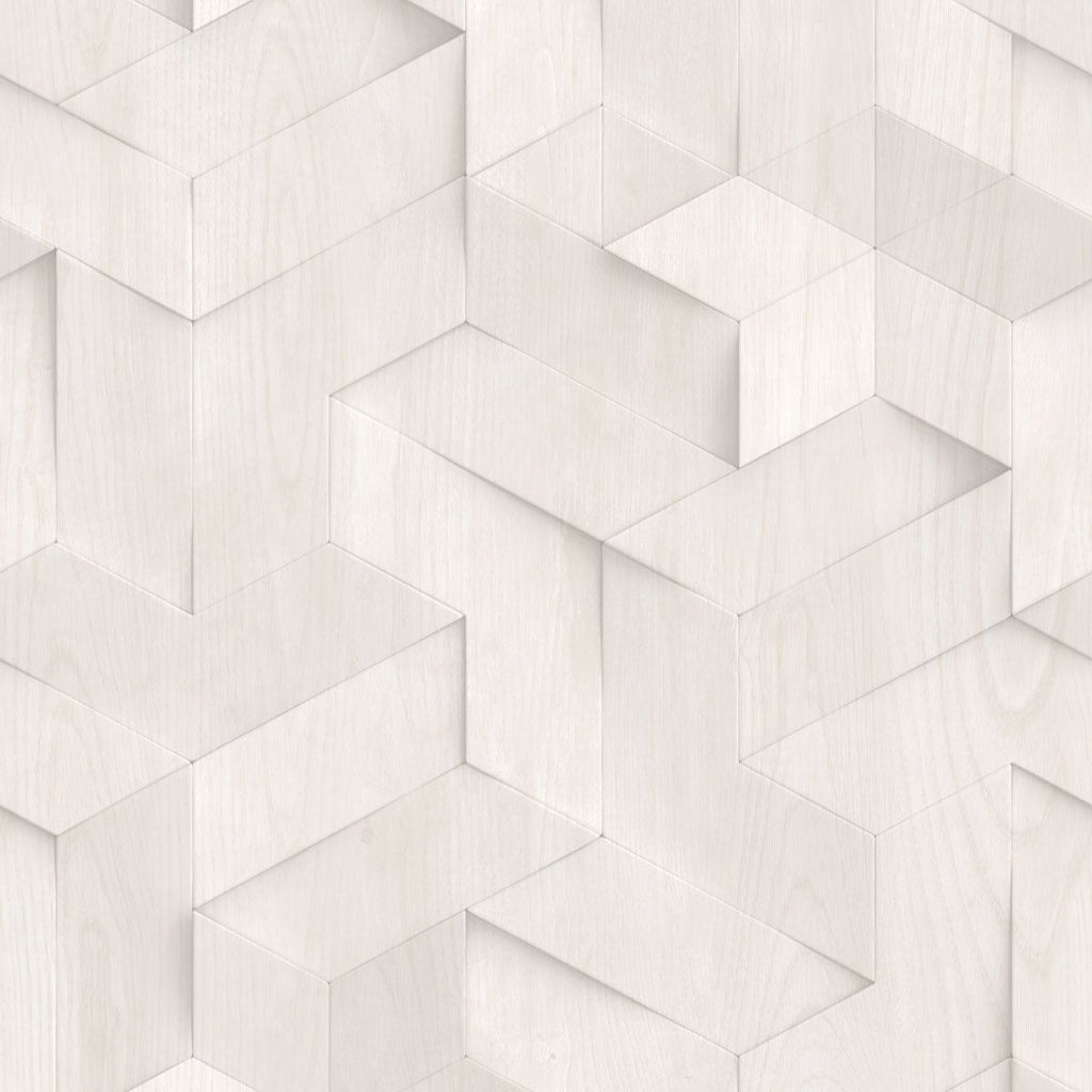 Geo Wood Block Illusion Wallpaper - Light Grey pattern