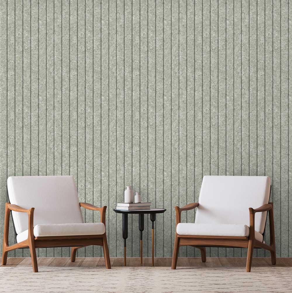 Corkboard Stripe Wallpaper - Sage Green room view