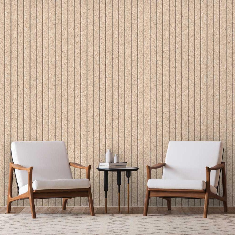 Corkboard Stripe Wallpaper - Natural Light room view