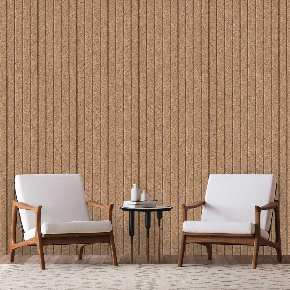 Corkboard Stripe Wallpaper - Natural Brown room view