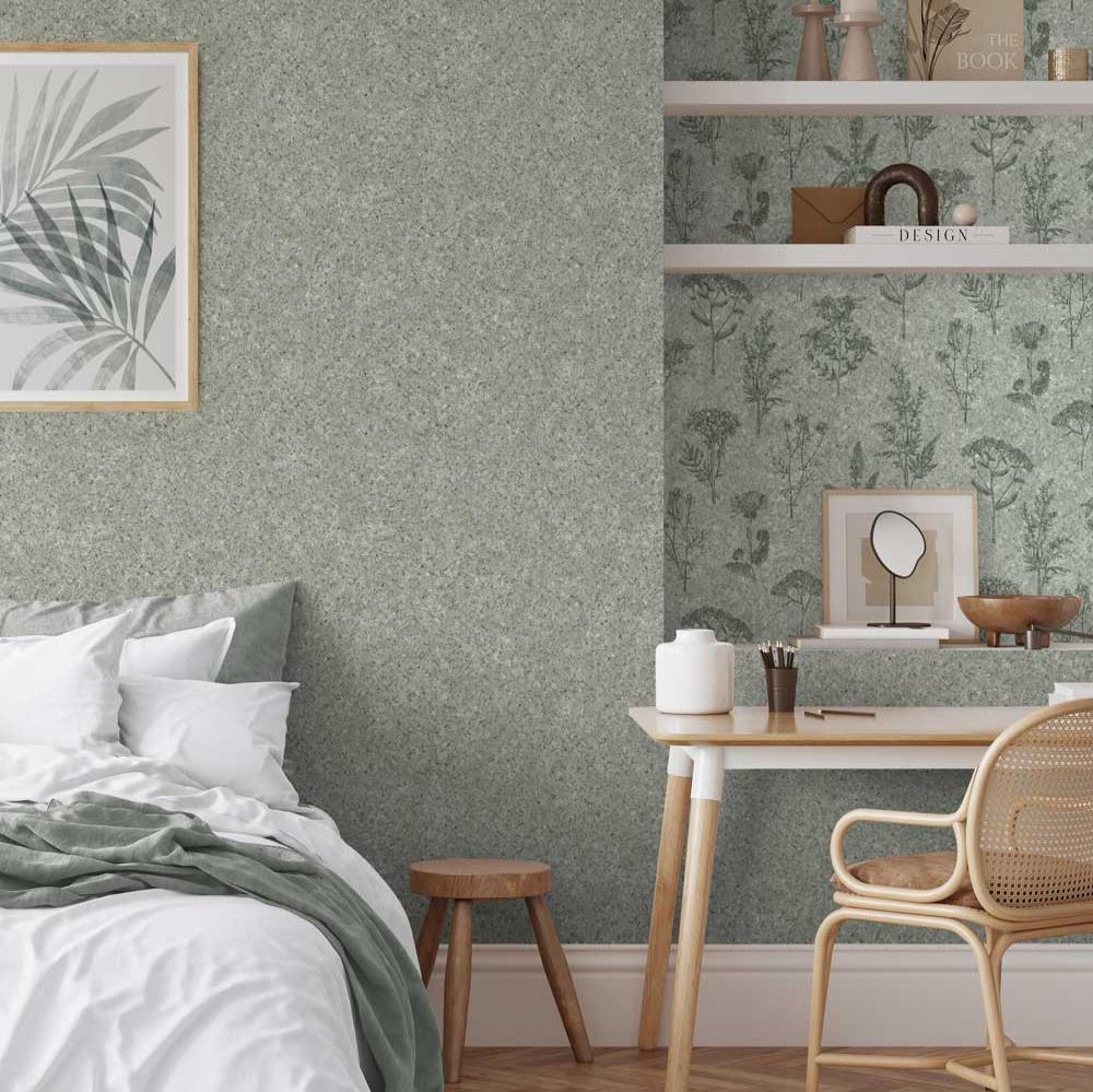 Cork Texture Wallpaper - Sage Green room view
