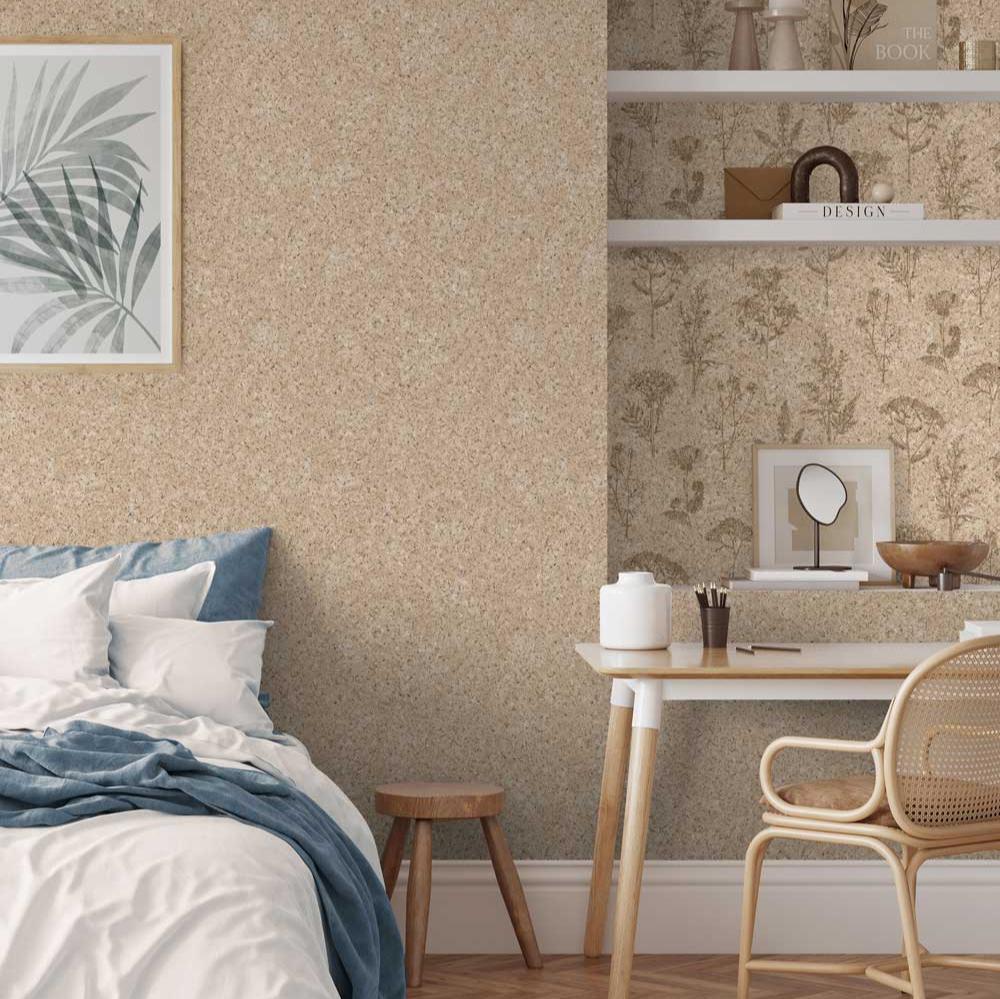 Cork Texture Wallpaper - Natural Light room view