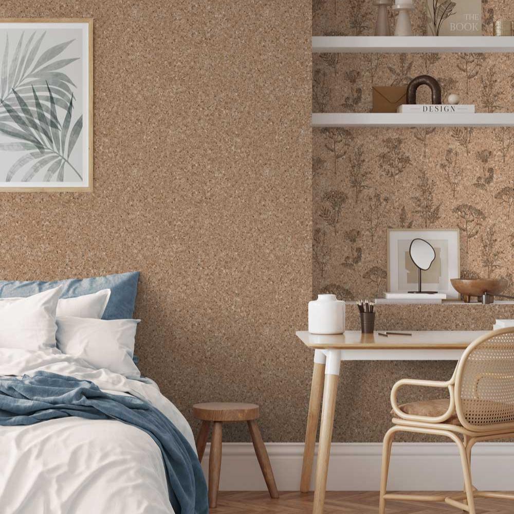 Cork Texture Wallpaper - Natural Brown room view