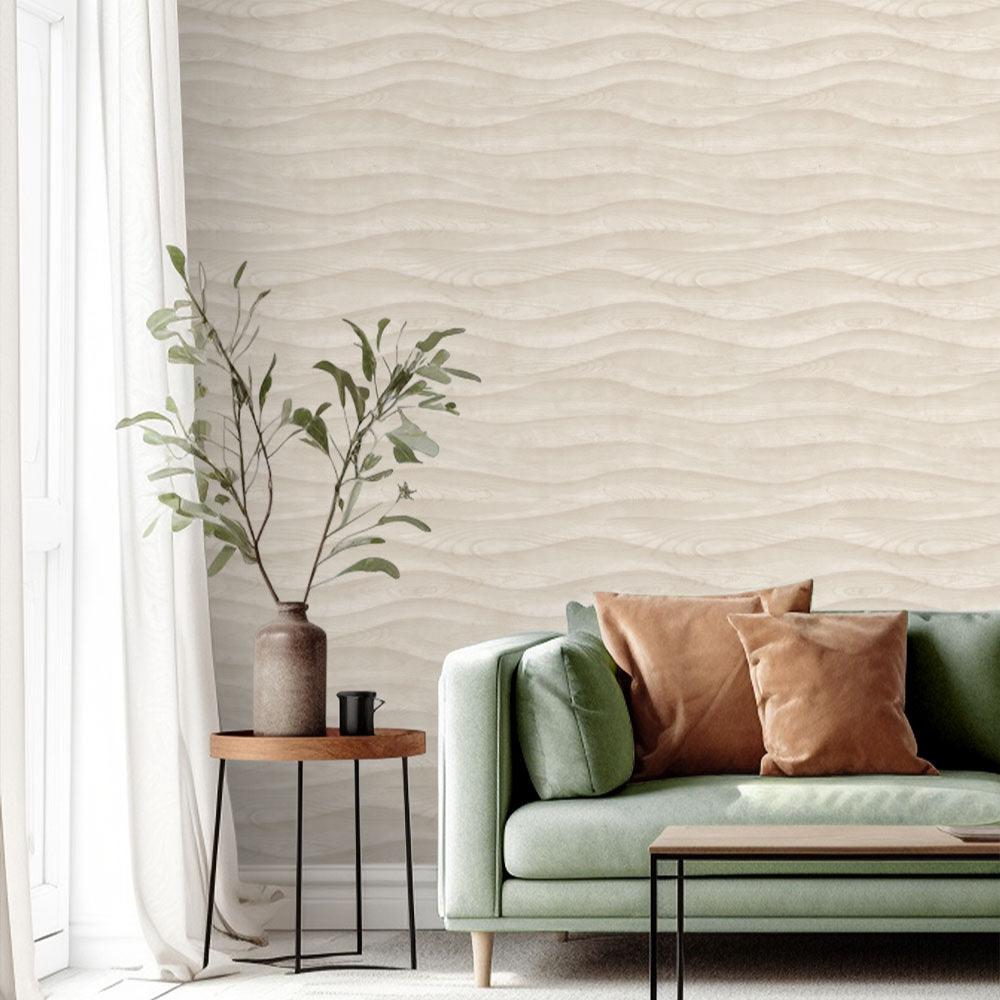 Natural Drift Wavy Wood Wallpaper - Natural room view