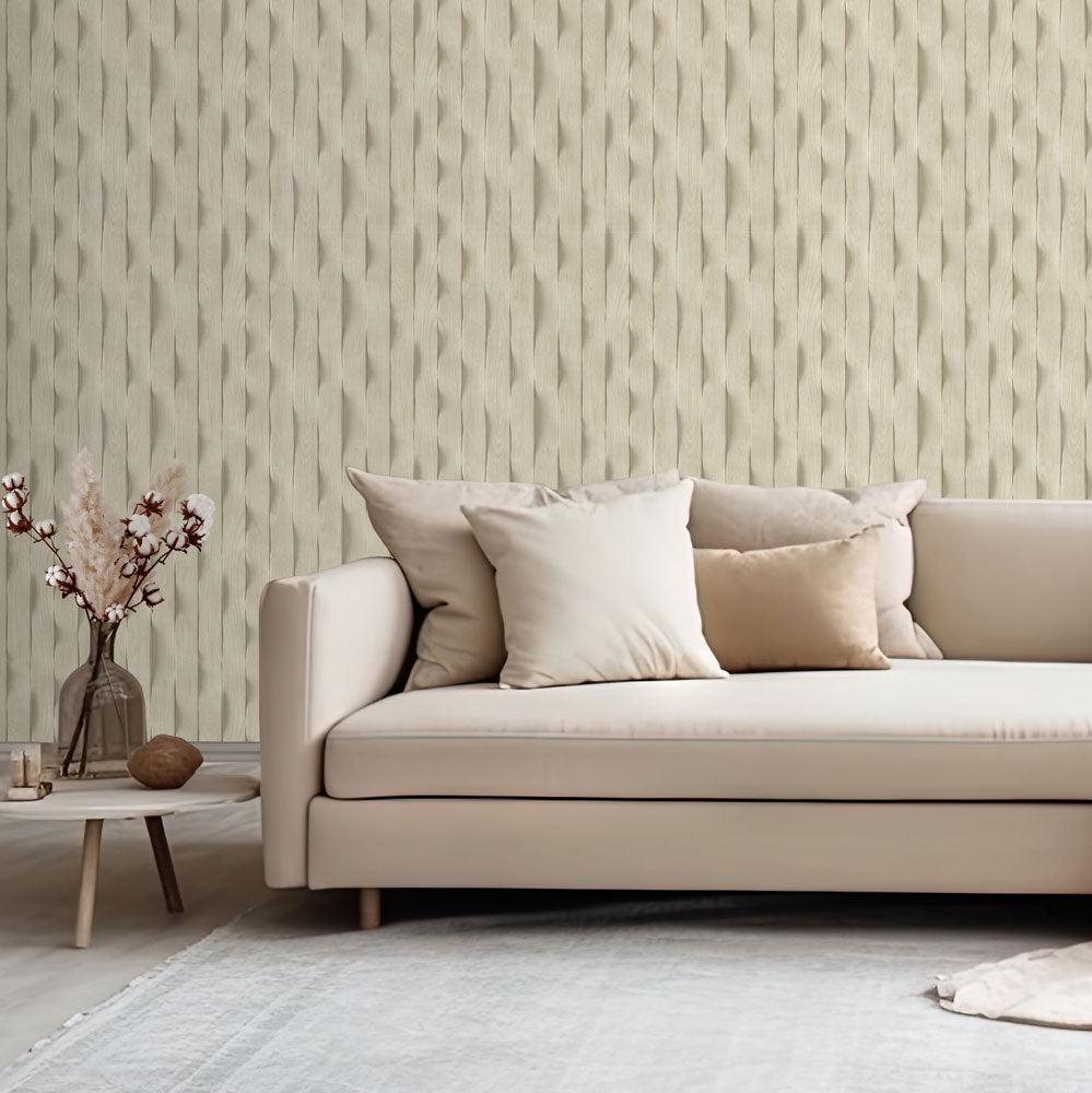 Wavy Wood Slats Wallpaper - Natural Wood room view