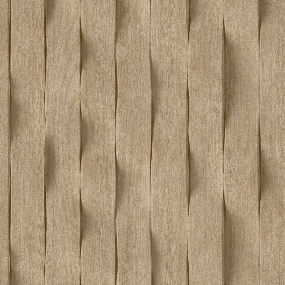 Wavy Wood Slats Wallpaper - Taupe pattern