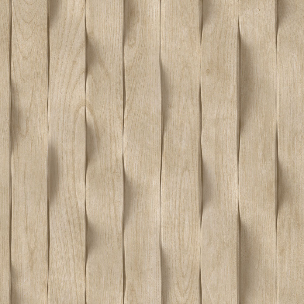 Wavy Wood Slats Wallpaper - Natural Beige pattern