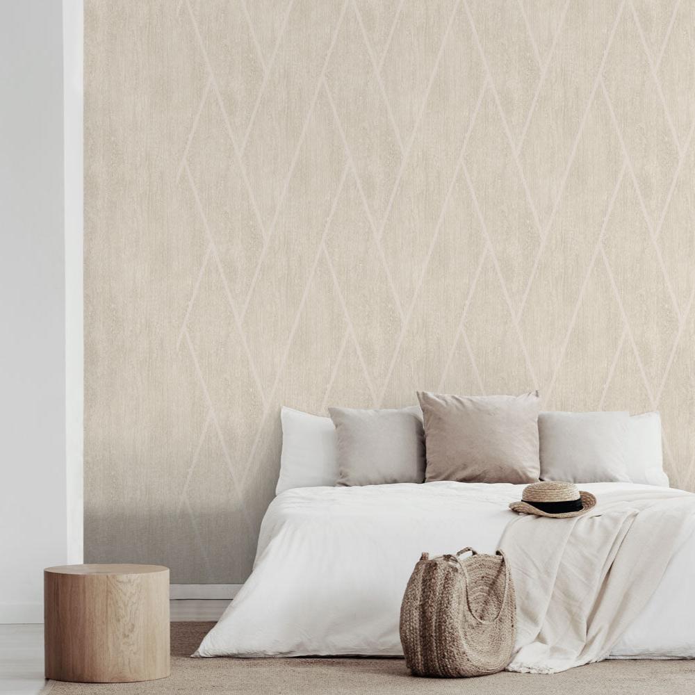 Chevron Woodgrain Wallpaper - Ecru and Cream room view