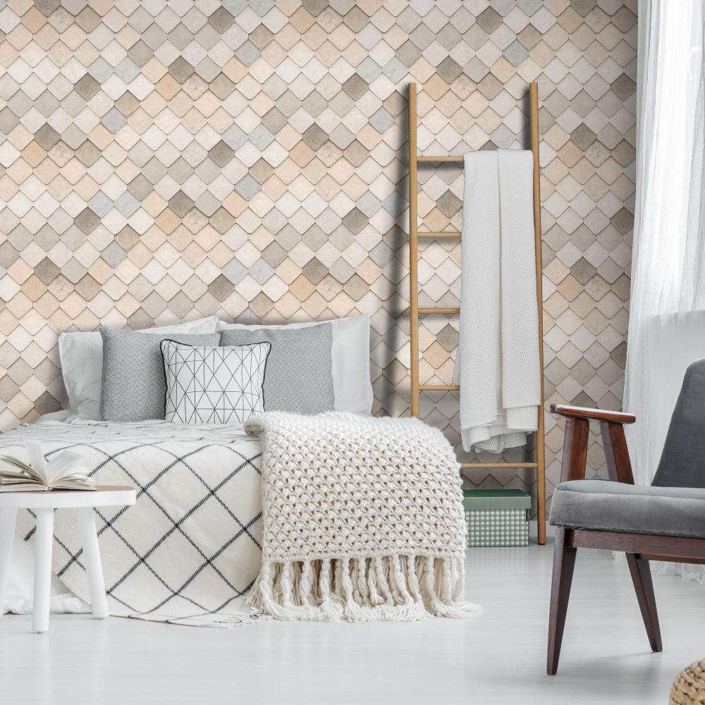 Vintage Tiles Wallpaper - Beige room view