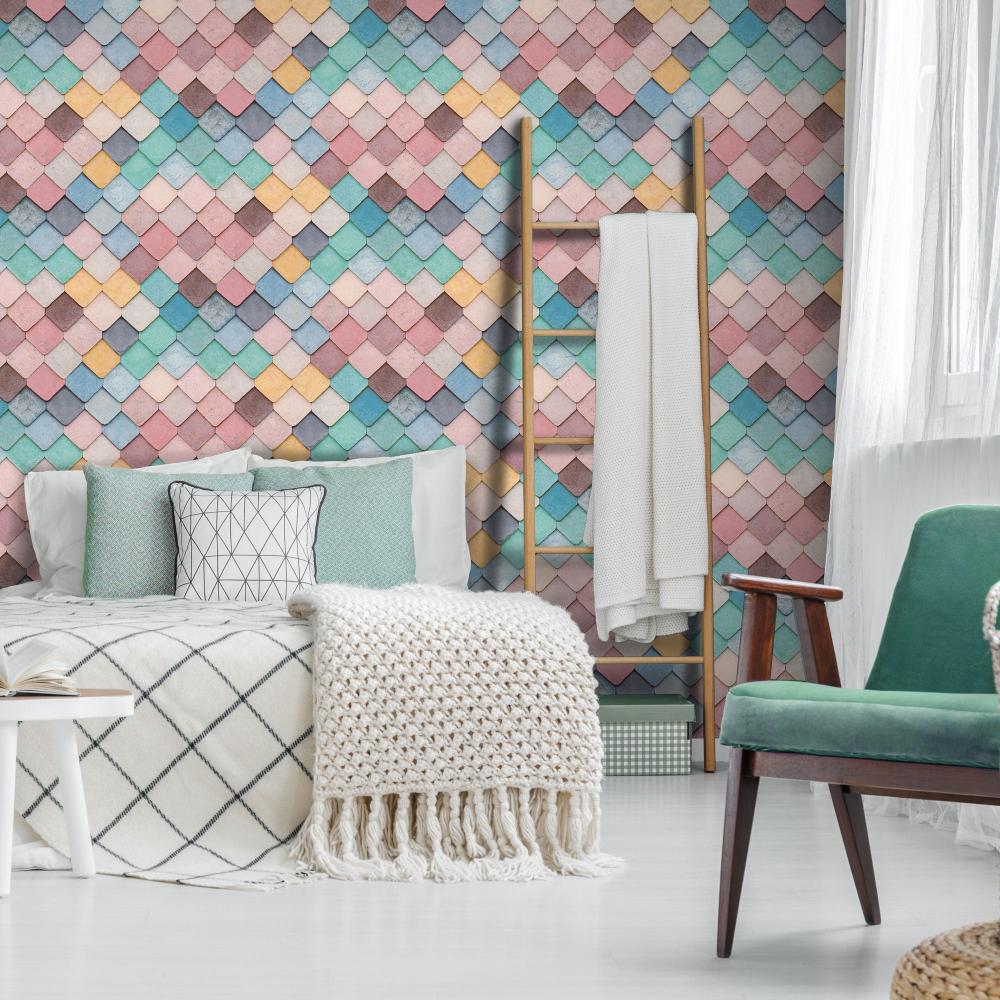 Vintage Tiles Wallpaper - Multicolor room view