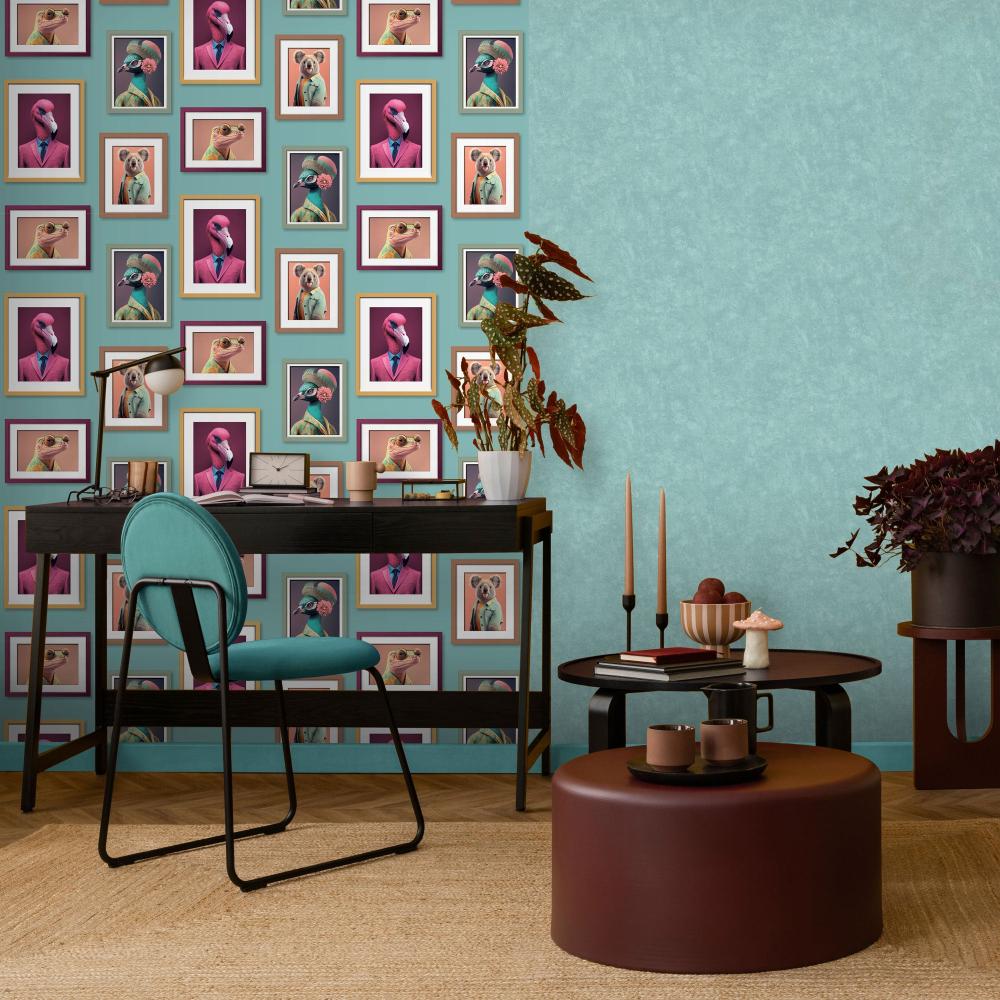 Funky Animal Portaits Wallpaper - Green Ground room view