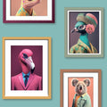 Funky Animal Portaits Wallpaper - Green Ground pattern