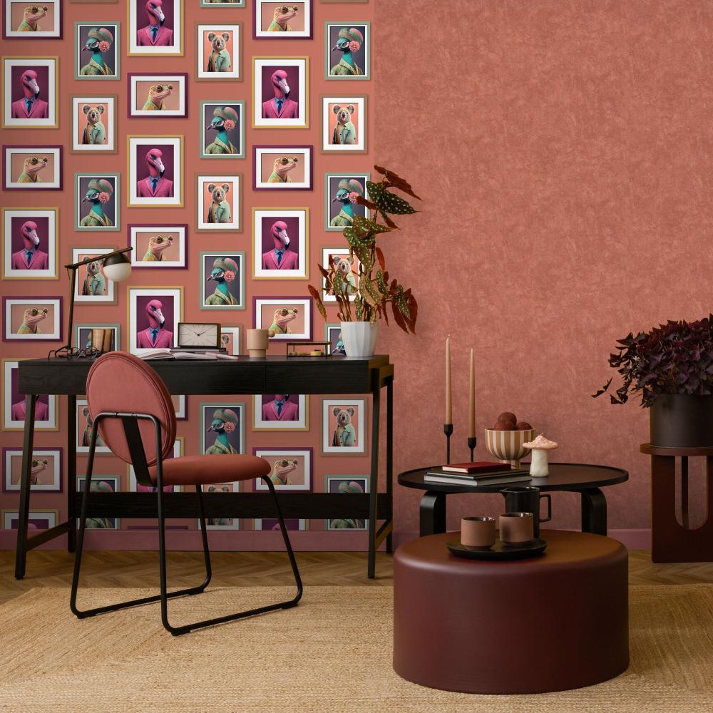 Funky Animal Portaits Wallpaper - Orange Ground room view
