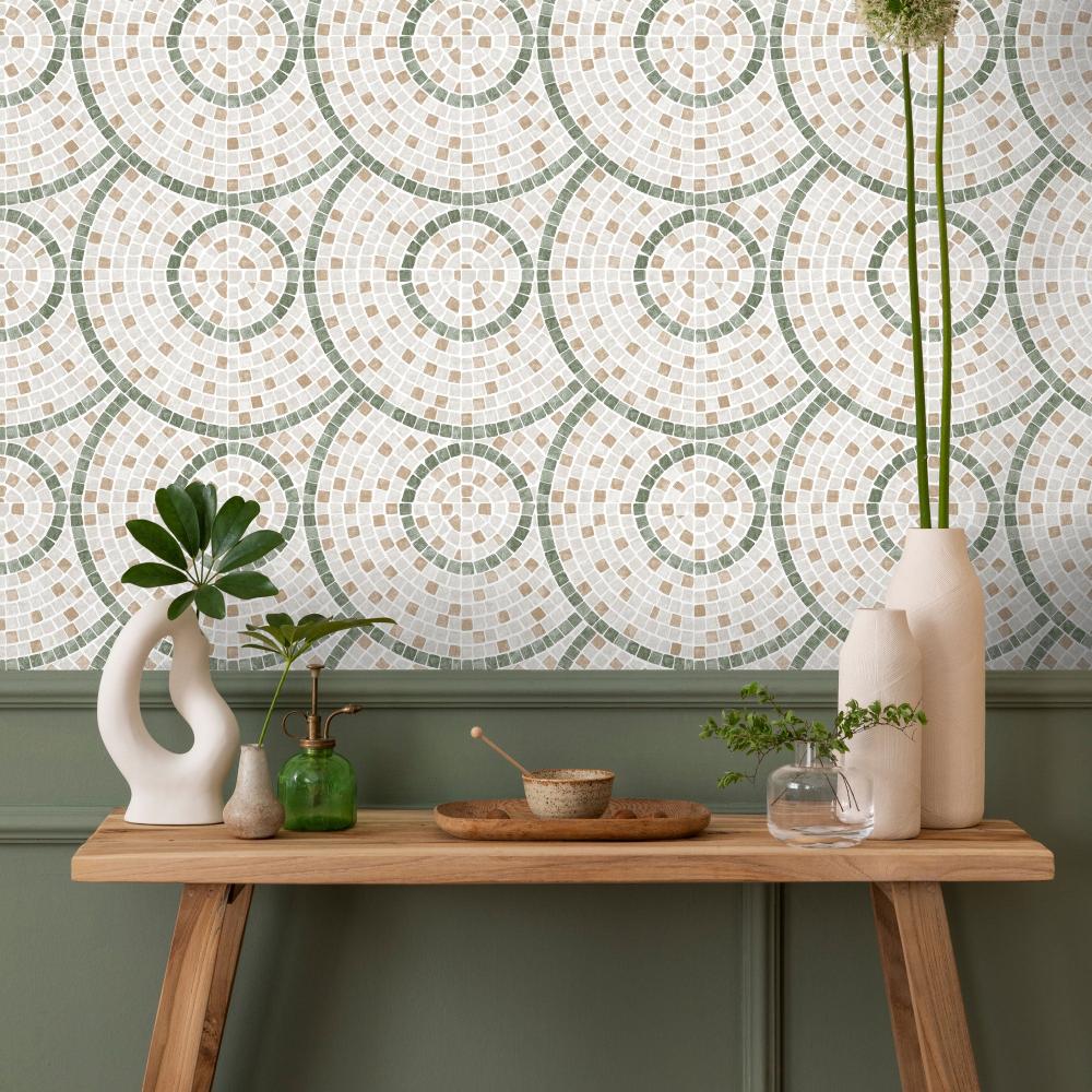 Mosaic Mirage Wallpaper - Green and Neutrals room view
