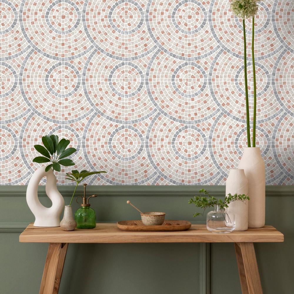 Mosaic Mirage Wallpaper - Terracotta and Naturals room view