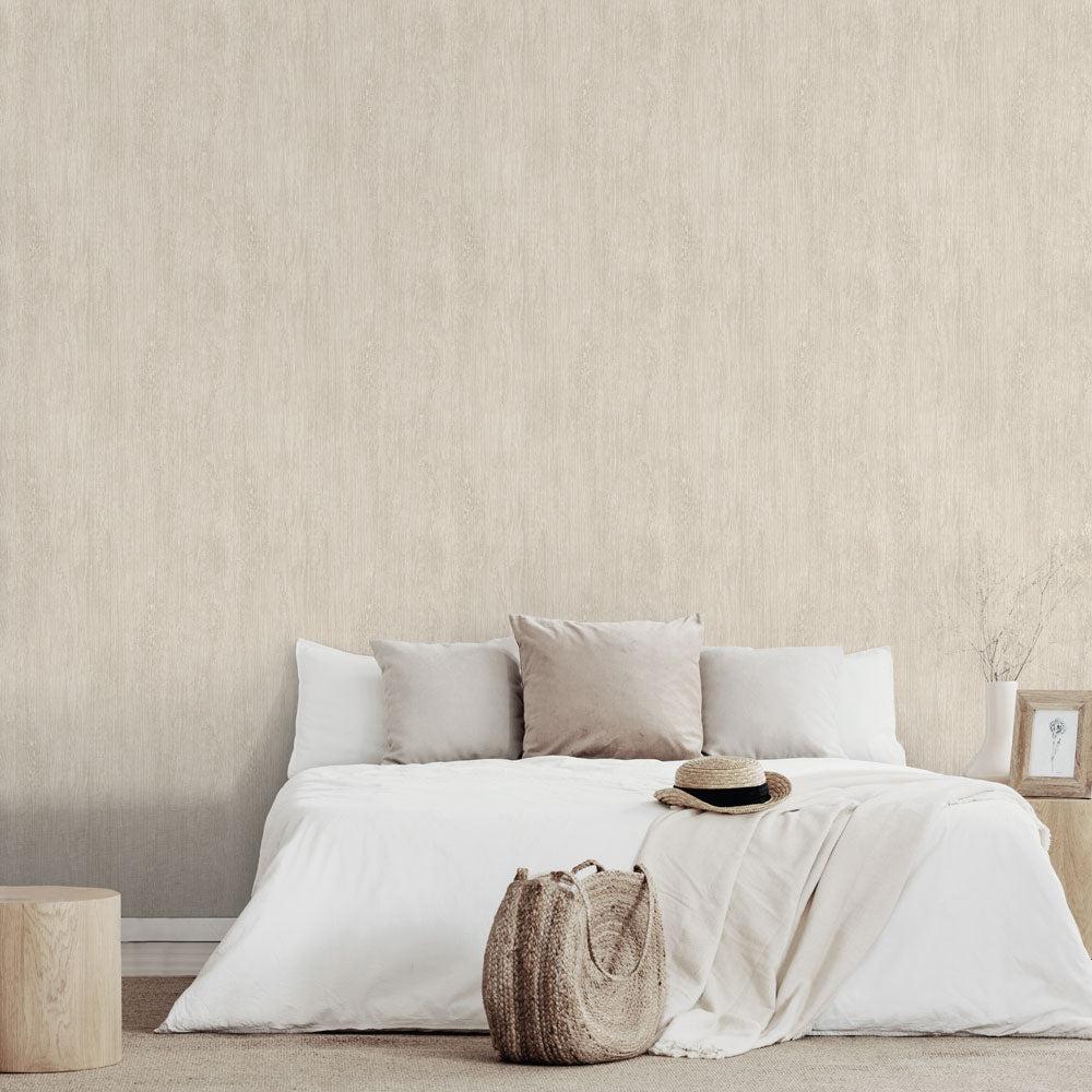Soft Grain Wood Texture Wallpaper - Ecru and Cream room view