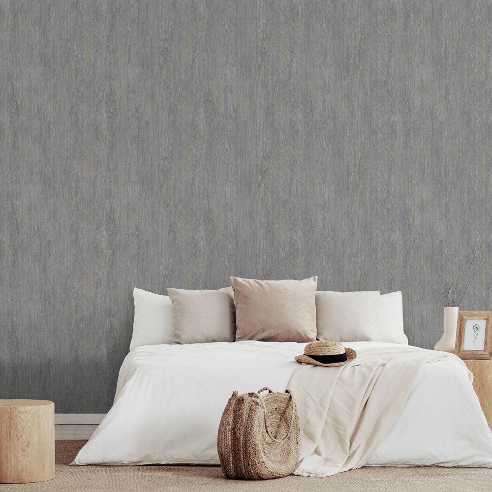 Soft Grain Wood Texture Wallpaper - Blue Grey room view