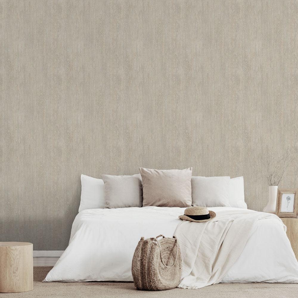 Soft Grain Wood Texture Wallpaper - Beige room view
