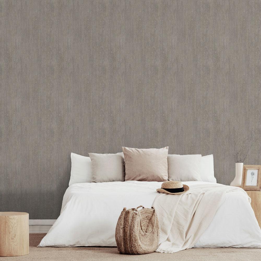 Soft Grain Wood Texture Wallpaper - Taupe room view