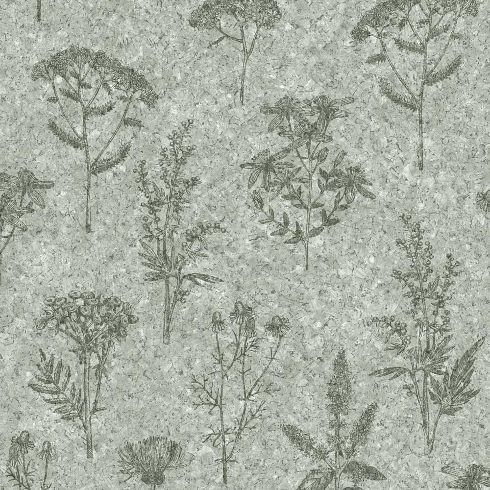 Herbarium Hues Herbs & Grasses Wallpaper - Sage Green pattern