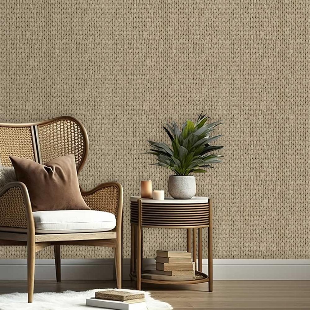 Wicker Weave Wallpaper - Taupe room view