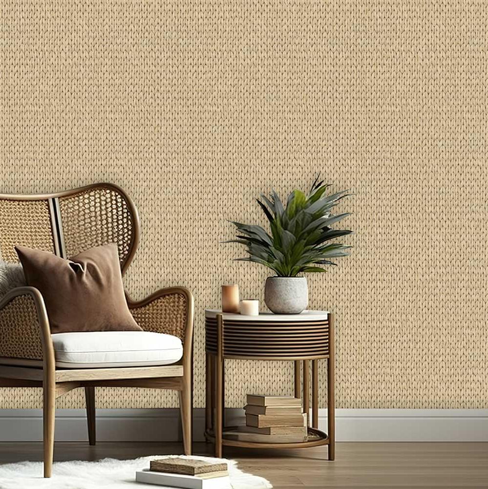 Wicker Weave Wallpaper - Beige room view