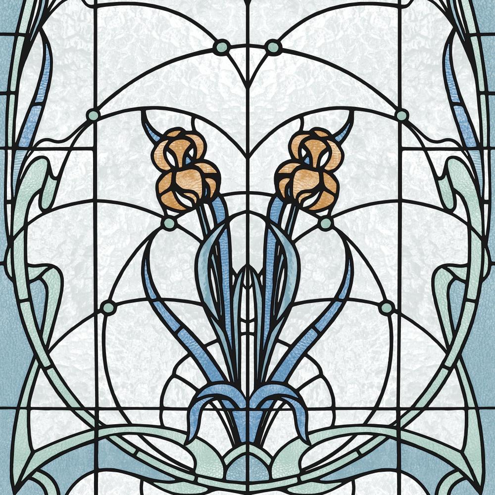 Floral Stained Glass Wallpaper - Blue pattern