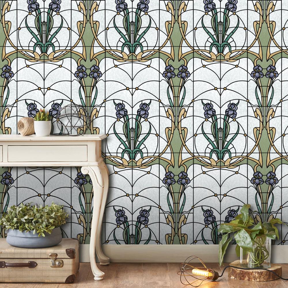 Floral Stained Glass Wallpaper - Purple room view