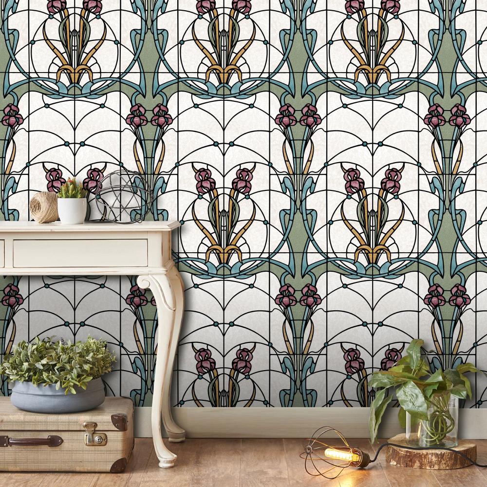 Floral Stained Glass Wallpaper - Red room view