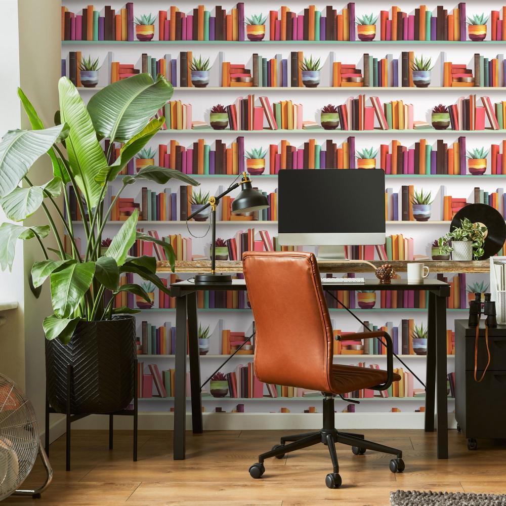 Modern Bookshelf Wallpaper - White Ground room view