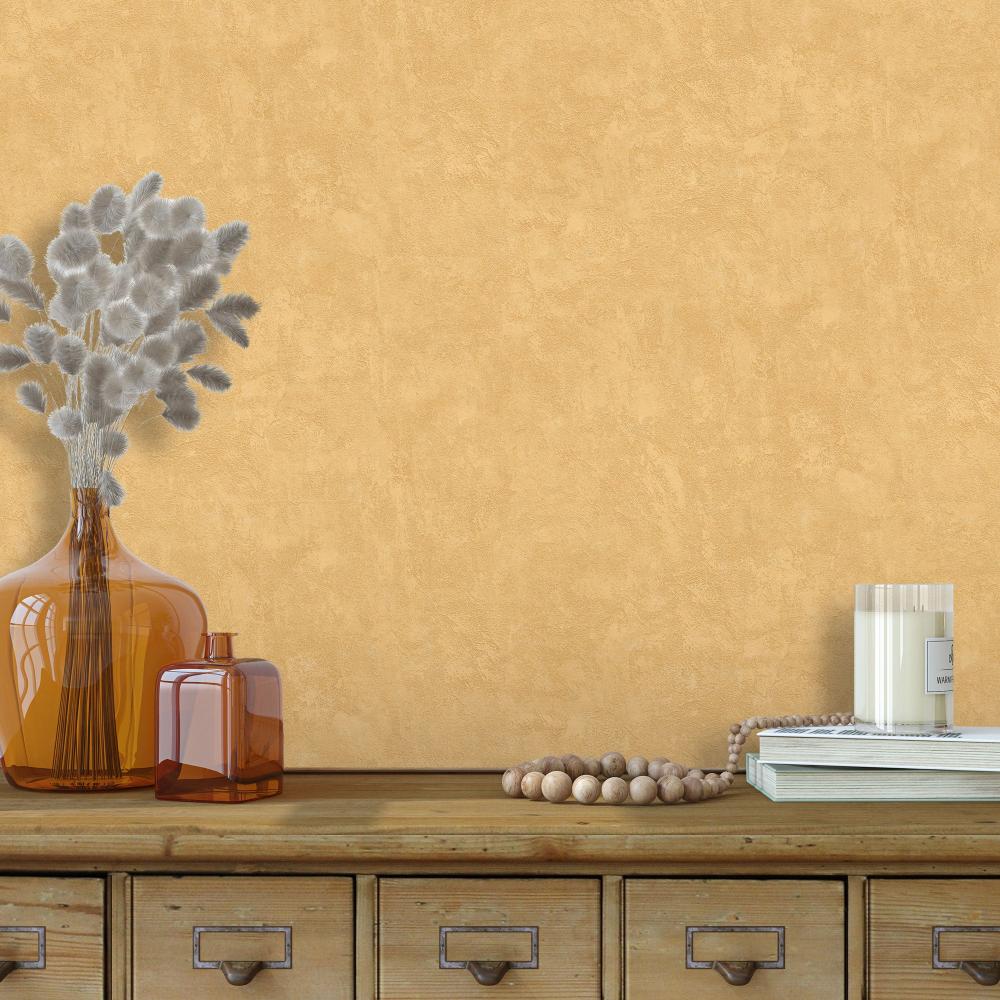 Faux Concrete Plaster Texture Wallpaper - Ocher room view