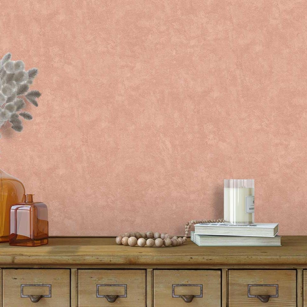 Faux Concrete Plaster Texture Wallpaper - Terracotta room view
