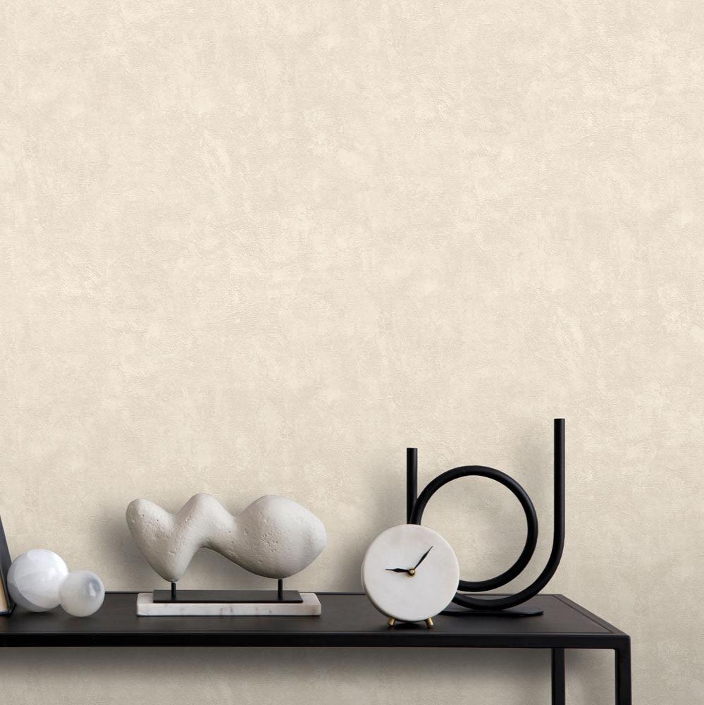 Faux Concrete Plaster Texture Wallpaper - Beige room view