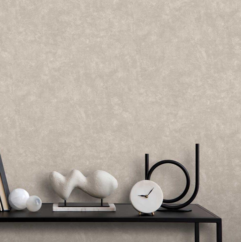 Faux Concrete Plaster Texture Wallpaper - Taupe room view