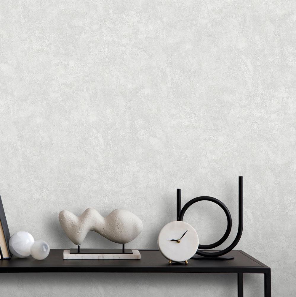 Faux Concrete Plaster Texture Wallpaper - Light Grey room view