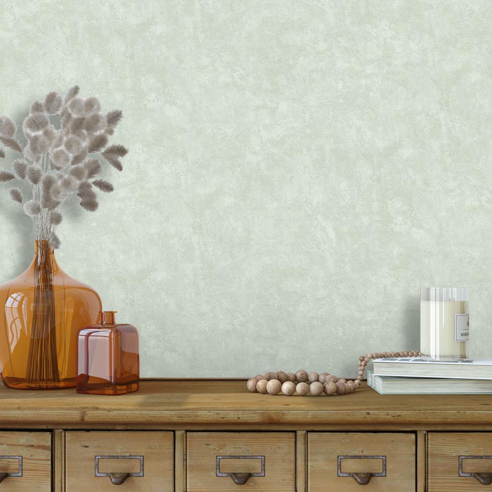 Faux Concrete Plaster Texture Wallpaper - Light Green room view