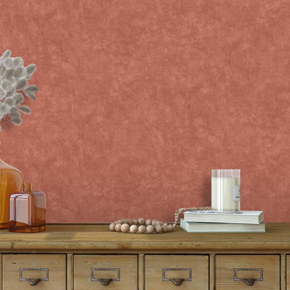 Faux Concrete Plaster Texture Wallpaper - Red room view