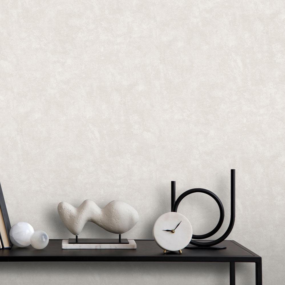Faux Concrete Plaster Texture Wallpaper - Ecru and Cream room view