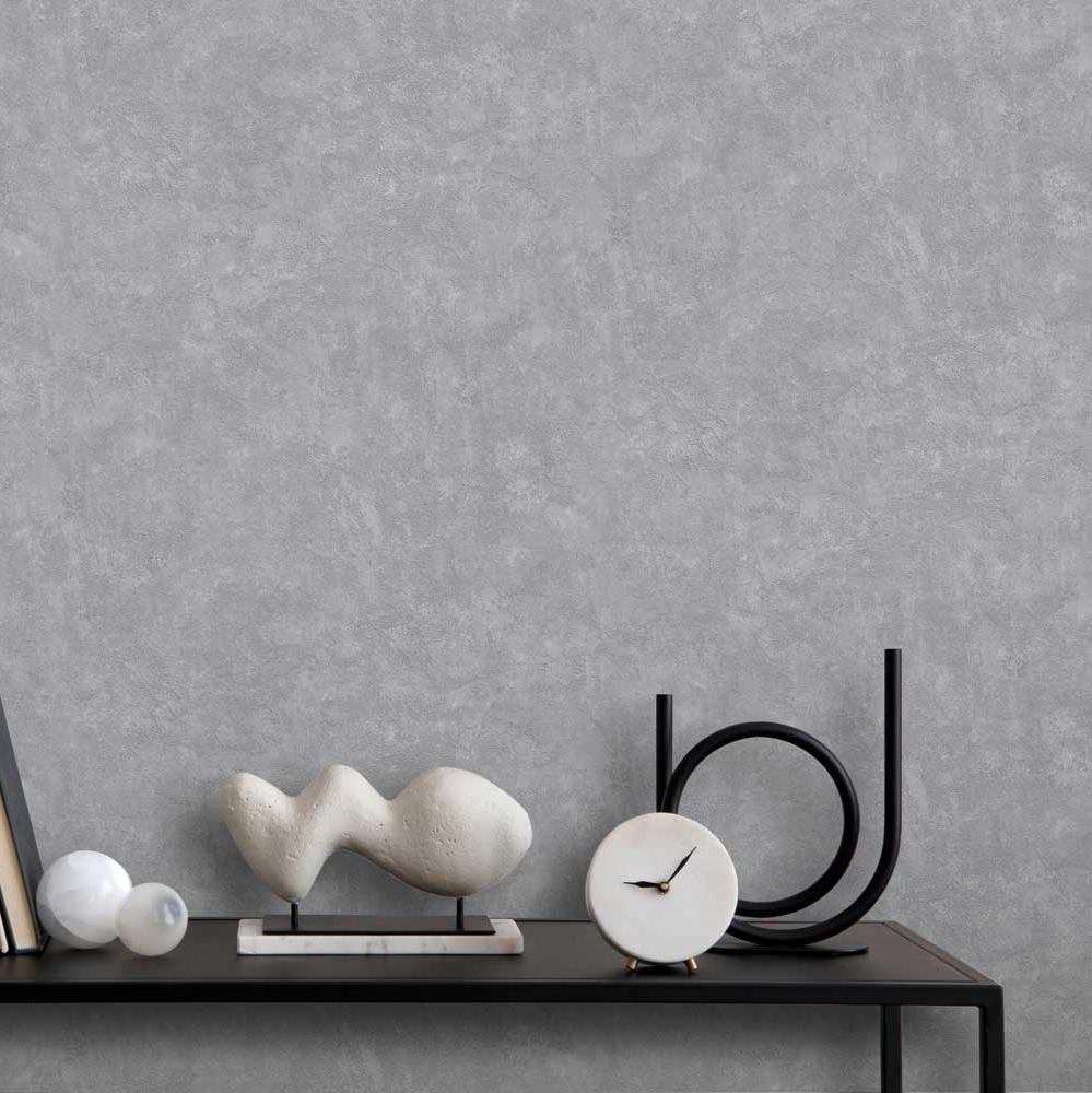 Faux Concrete Plaster Texture Wallpaper - Dark Grey room view