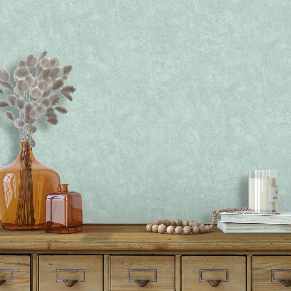 Faux Concrete Plaster Texture Wallpaper - Green room view