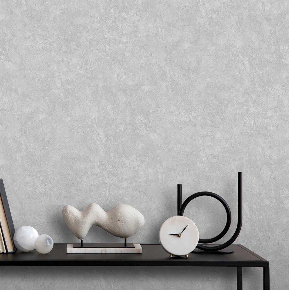 Faux Concrete Plaster Texture Wallpaper - Grey room view
