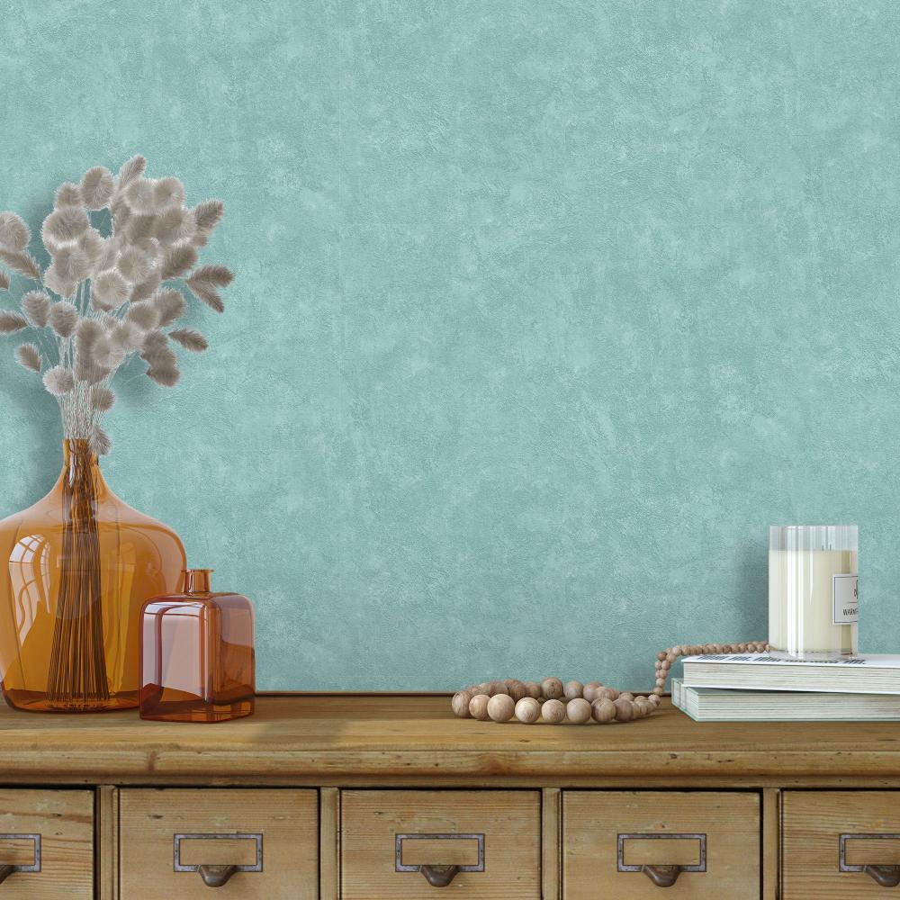 Faux Concrete Plaster Texture Wallpaper - Aqua room view