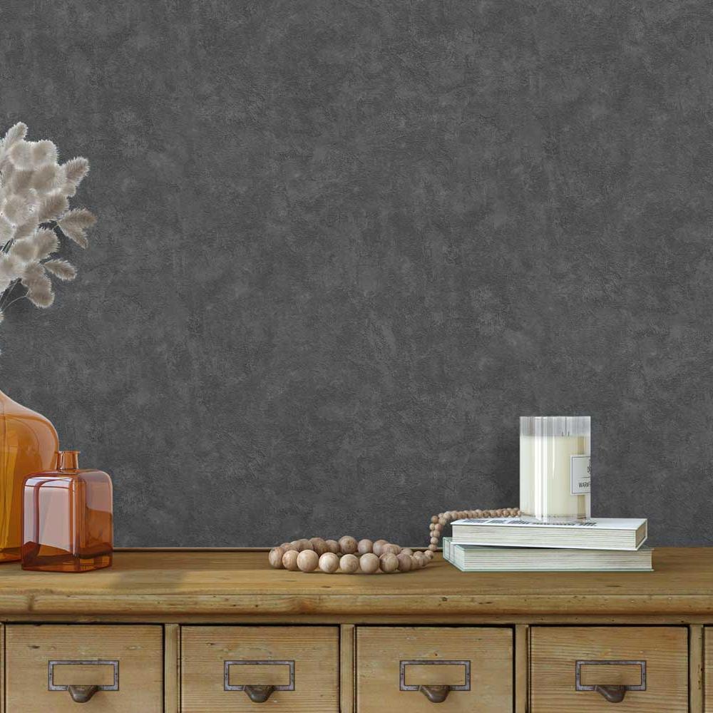Faux Concrete Plaster Texture Wallpaper - Black room view