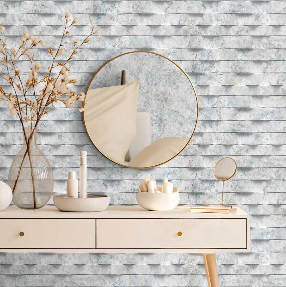 Wavy Marble Stripe Wallpaper - Blue Grey room view