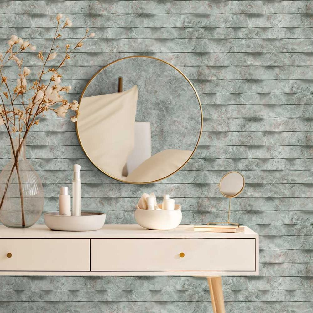 Wavy Marble Stripe Wallpaper - Sage Green room view