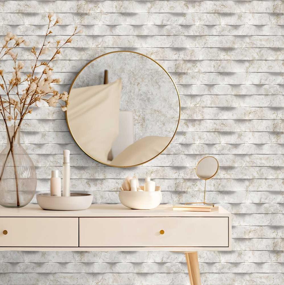 Wavy Marble Stripe Wallpaper - Beige room view