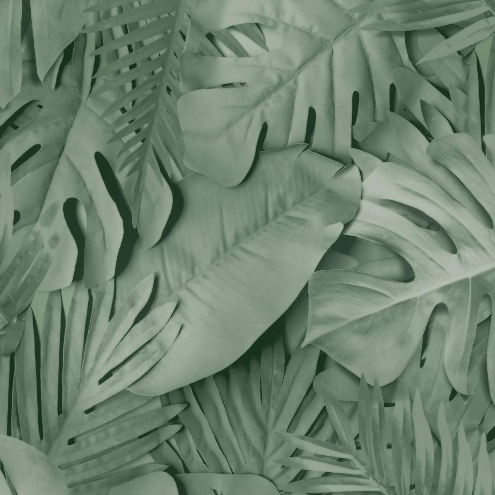 Large Photoreal Tropical Leaves Wallpaper - Green pattern