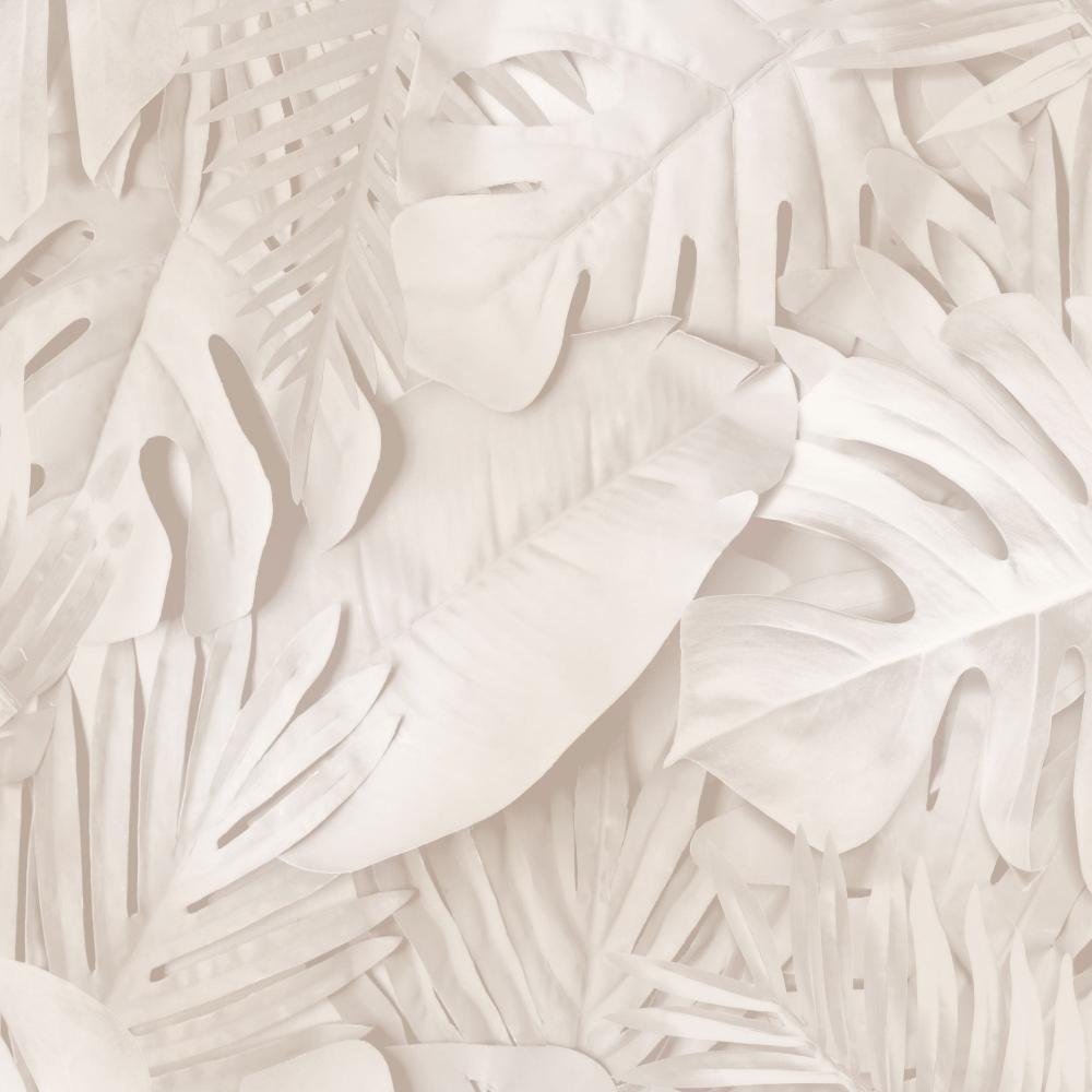 Large Photoreal Tropical Leaves Wallpaper - Beige pattern